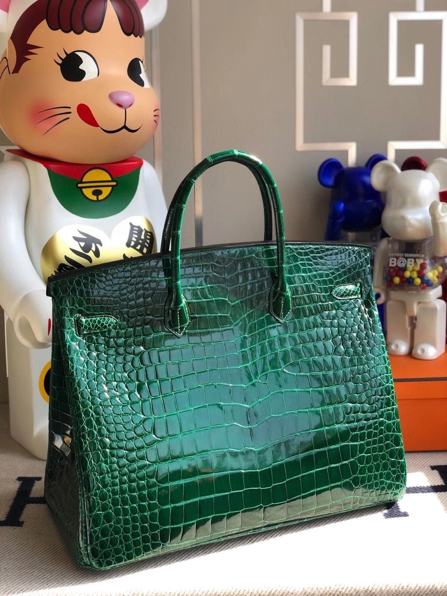 Hermès（爱马仕）Birkin 40cm Porosus shiny 亮面鳄鱼ck67 祖母绿 金扣 顶级手缝 定制