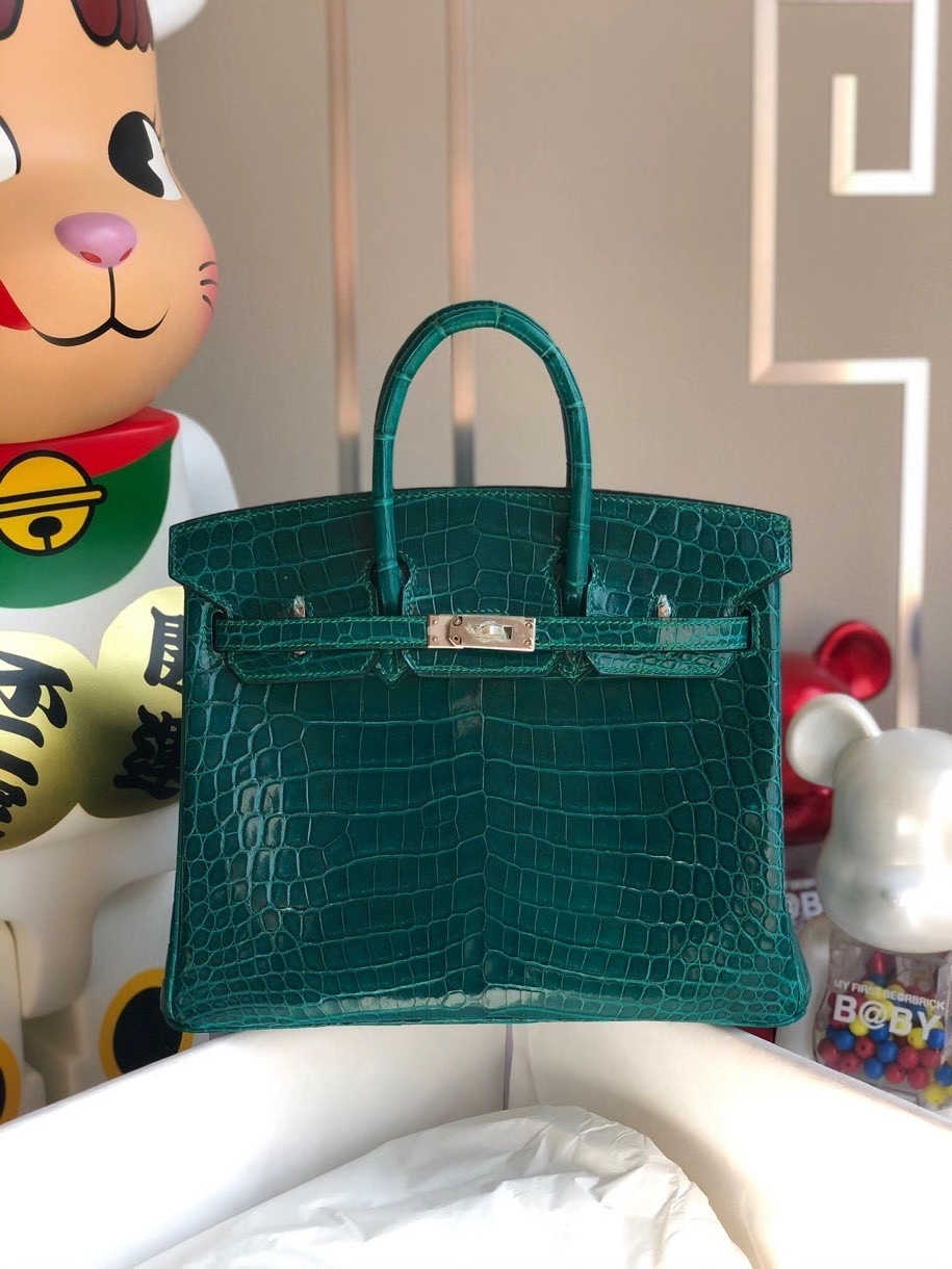 Hermès（爱马仕）Birkin 25cm Crocodile shiny 亮面鳄鱼 ck67 祖母绿 Vert fonce 金扣 顶级手缝 现货