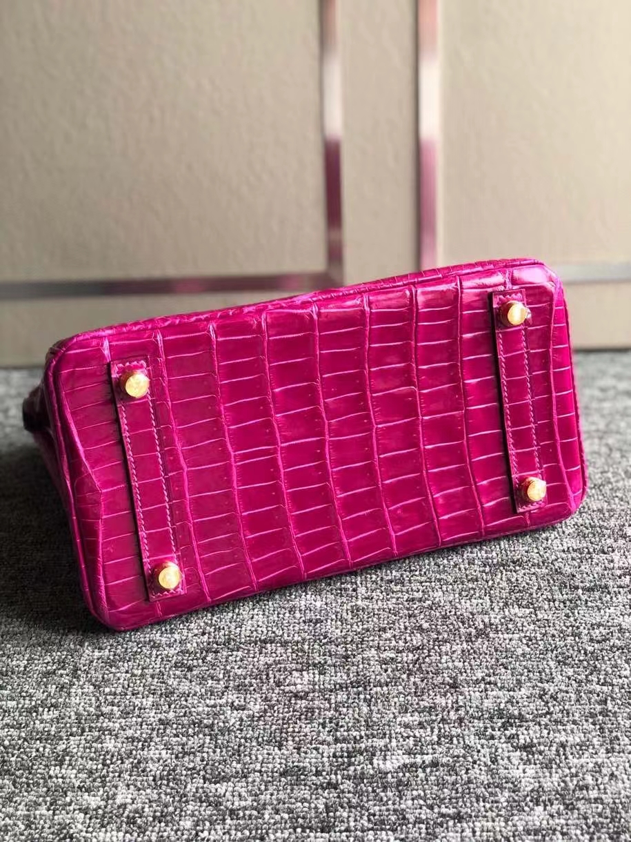 Hermès(爱马仕)Birkin 25cm Porosus shiny 亮面澳洲湾鳄 J5 天方夜谭粉紫 金扣 顶级手缝 现货-拉尔森鳄鱼皮具定制 - 爱马仕包包官网 Hermès(爱马仕)Birkin 25cm Porosus shiny 亮面澳洲湾鳄 J5 天方夜谭粉紫 金扣 顶级手缝 现货