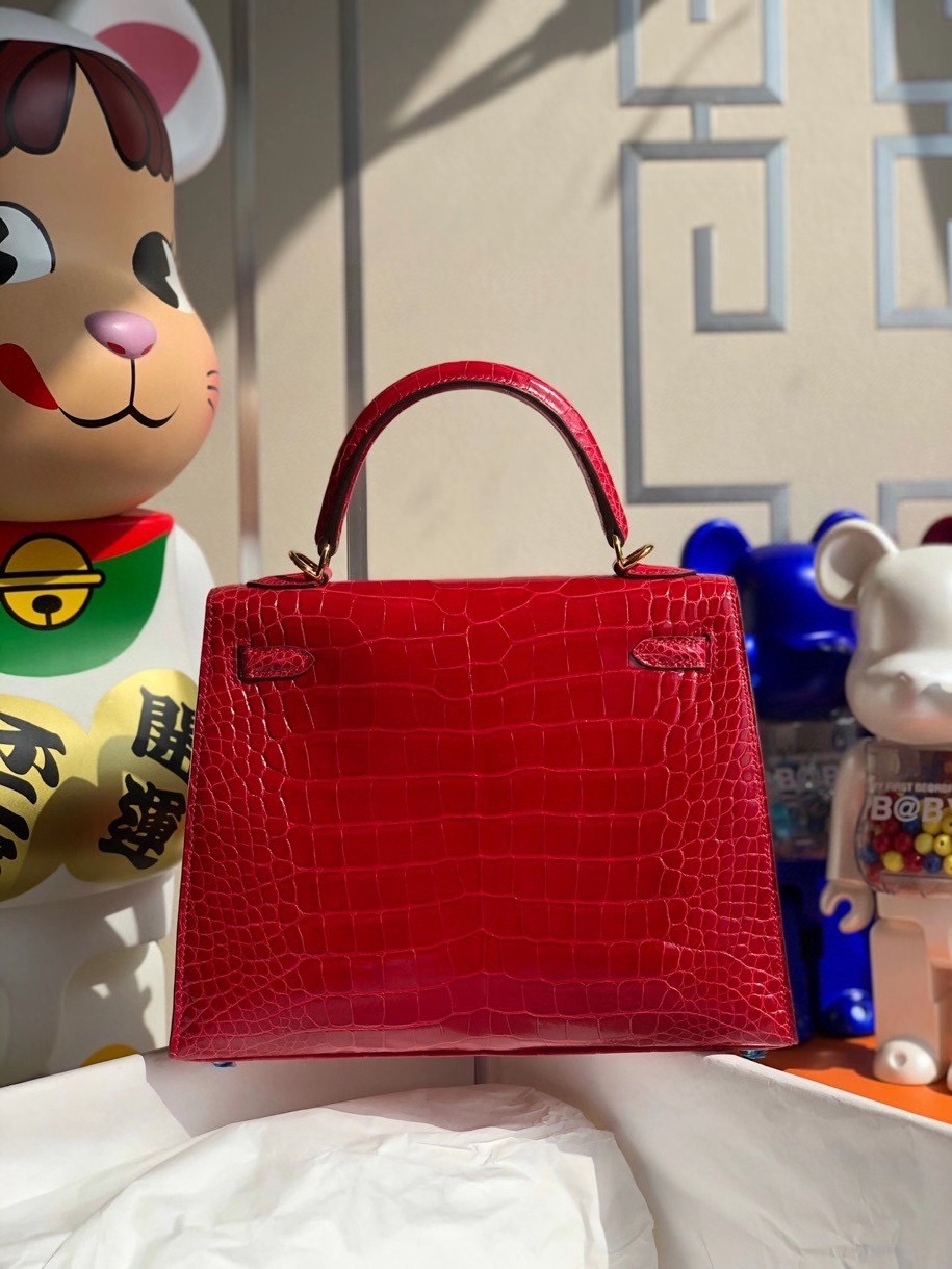 Hermès（爱马仕）Kelly 25cm Alligator shiny 亮面鳄鱼 ck95 法拉利红 Braise 金扣 顶级手缝  现货