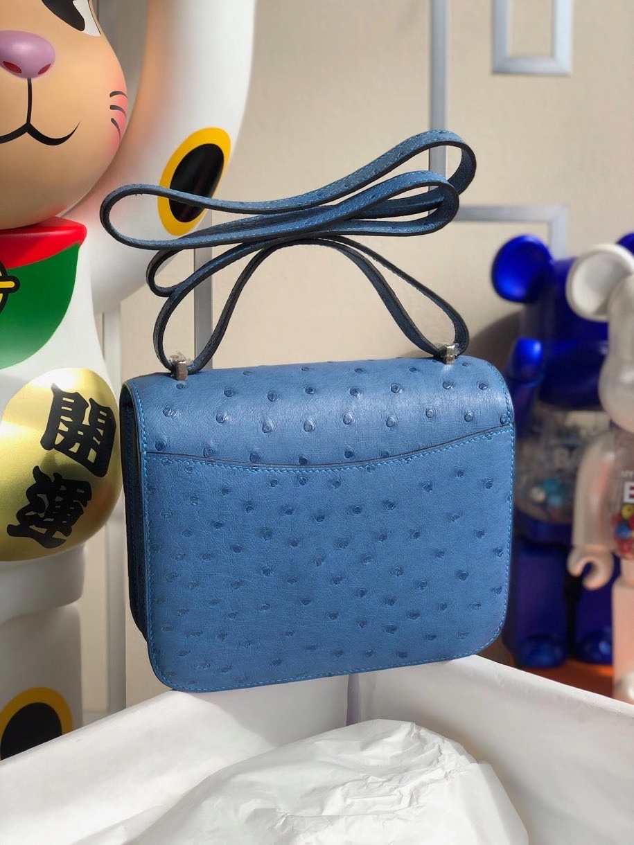 Hermès（爱马仕）Constance 18cm Ostrich kk 鸵鸟 玛瑙蓝 银扣 顶级手缝 现货