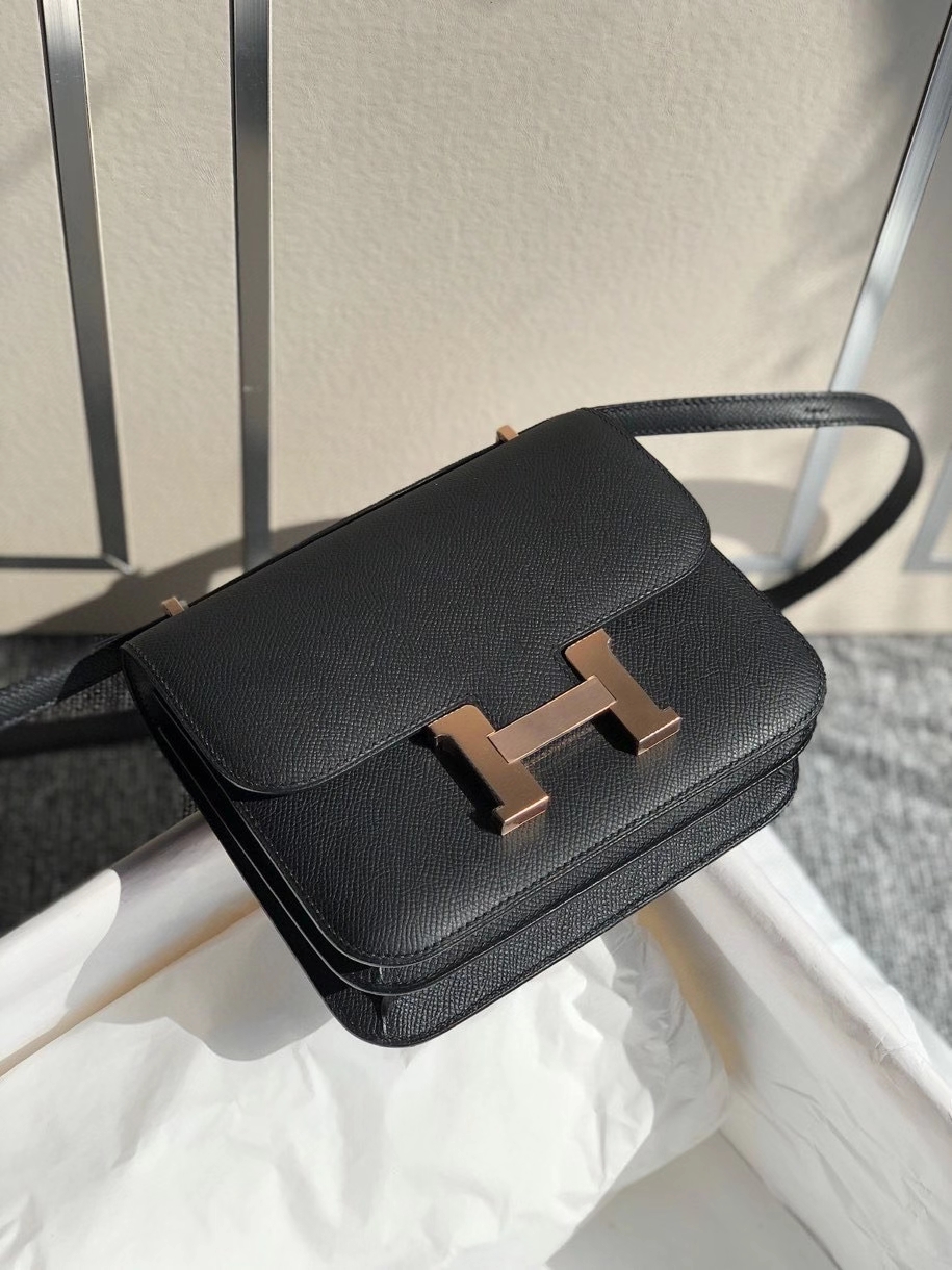 Hermès（爱马仕）Constance 18cm Epsom 原厂掌纹皮  ck89 黑色 Noir 玫瑰金扣 顶级手缝 现货