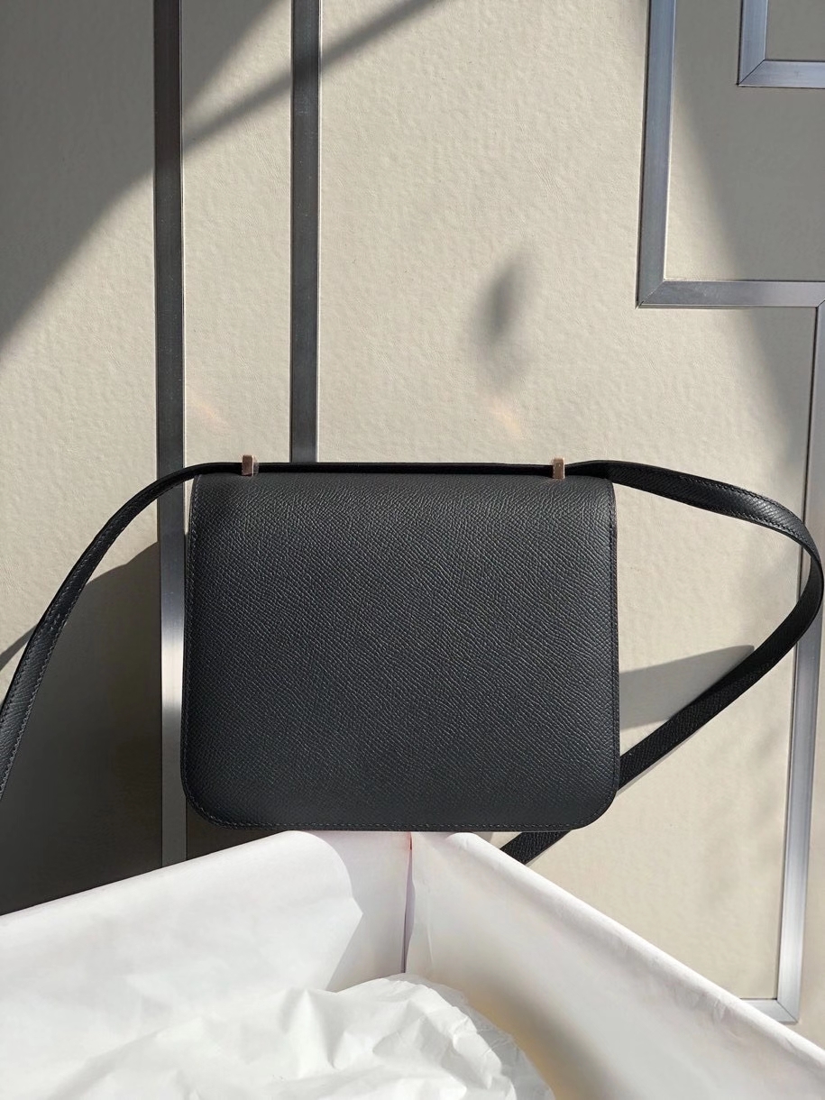 Hermès（爱马仕）Constance 18cm Epsom 原厂掌纹皮  ck89 黑色 Noir 玫瑰金扣 顶级手缝 现货