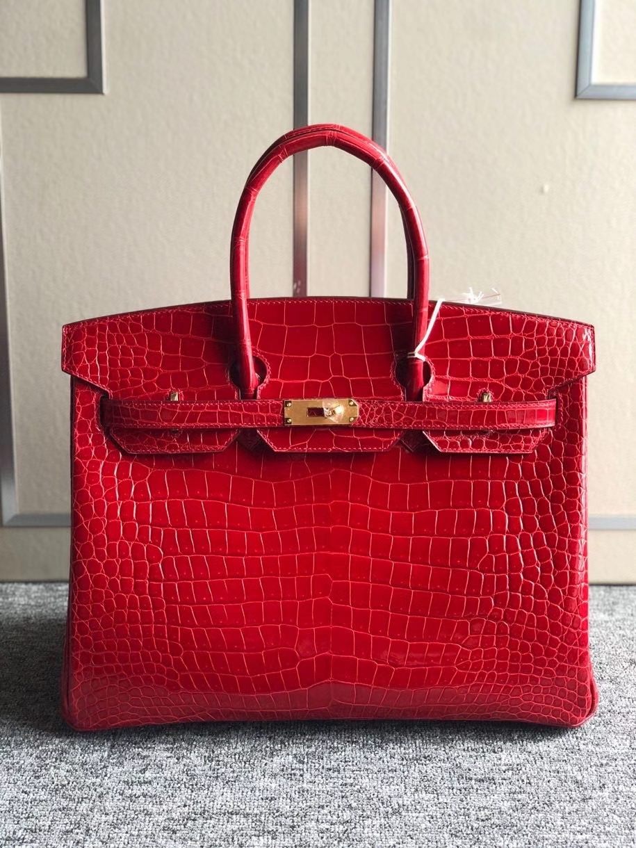 Hermès（爱马仕）Birkin 35cm Porosus shiny 亮面澳洲湾鳄  ck95 法拉利红 Brside 金扣 顶级手缝 现货