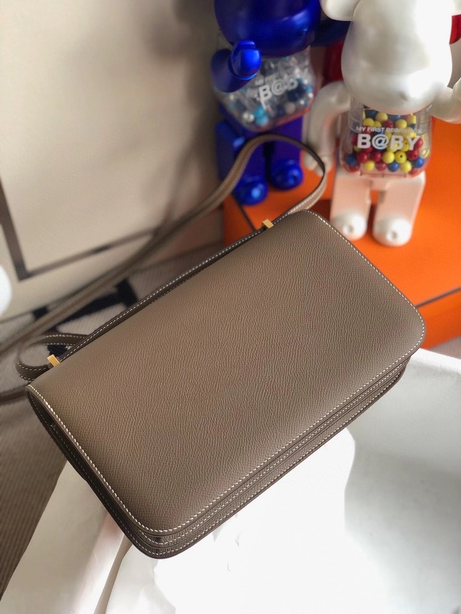 Hermès（爱马仕）Constance elan Epsom 原厂掌纹皮  ck18大象灰 Etoupe 金扣 顶级手缝