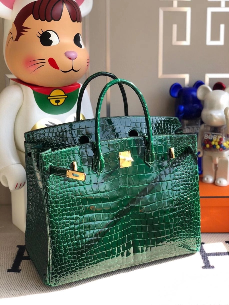 Hermès（爱马仕）Birkin 40cm Porosus shiny 亮面鳄鱼ck67 祖母绿 金扣 顶级手缝 定制