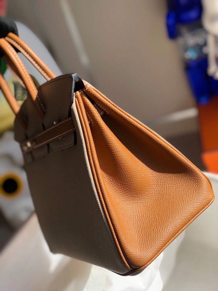 Hermès（爱马仕）Birkin 25cm Epsom 原厂掌纹皮  S2 风衣灰拼 ck37 金棕色 金扣 马蹄印 顶级手缝