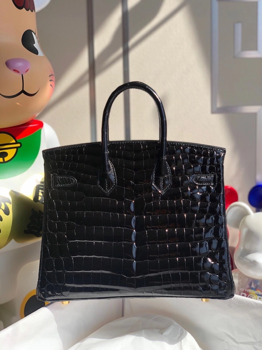 Hermès（爱马仕）Birkin 25cm Crocodile shiny 亮面鳄鱼 ck89 黑色 Noir  金扣 顶级手缝 品相完美 拱珠现货