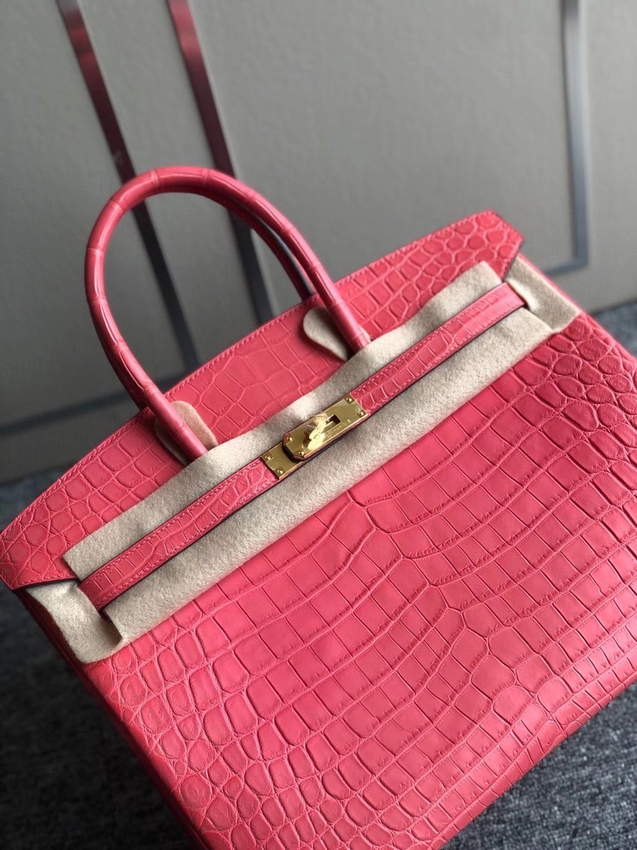 Hermès（爱马仕）Birkin 35cm Crocodile matt 雾面鳄鱼 A5杜鹃红 金扣 顶级手缝 品相超美 现货