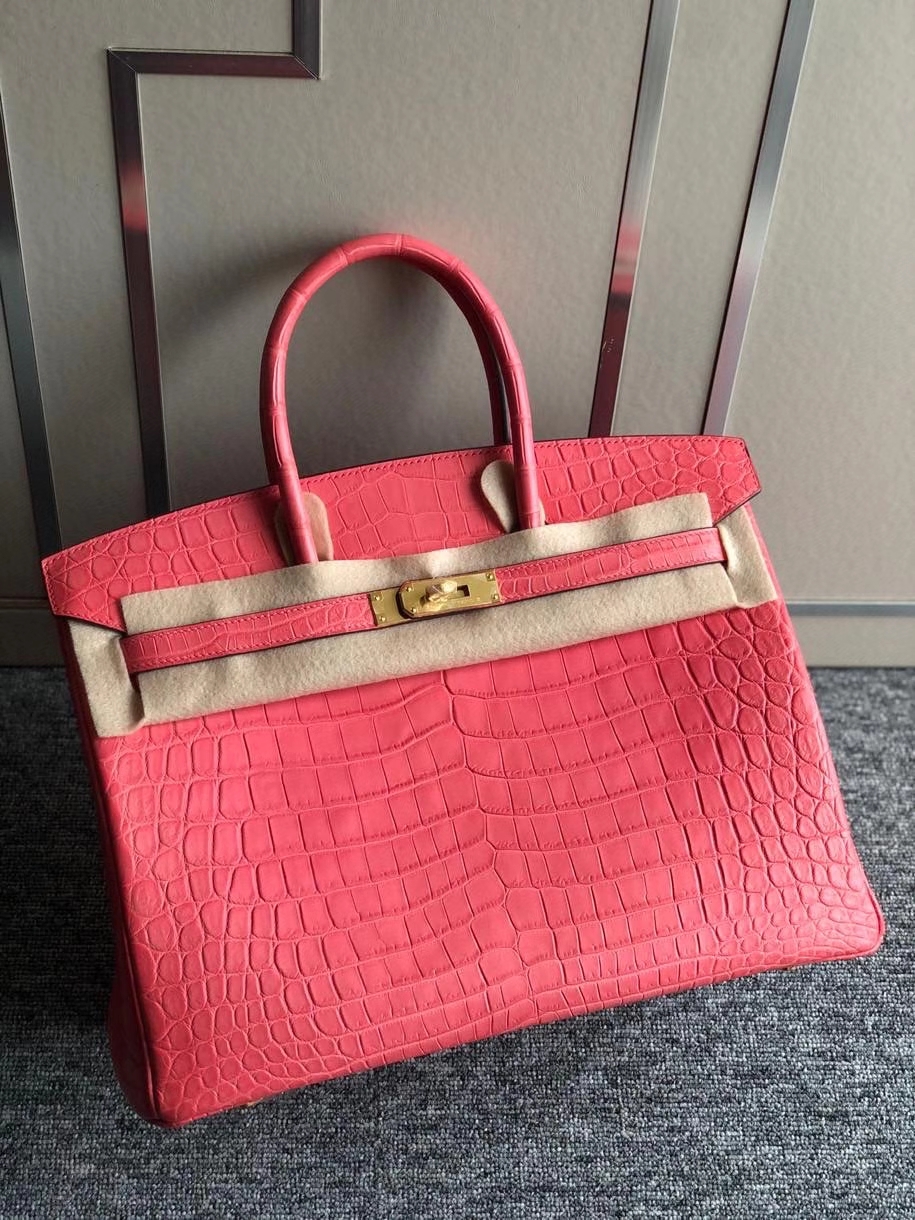 Hermès（爱马仕）Birkin 35cm Crocodile matt 雾面鳄鱼 A5杜鹃红 金扣 顶级手缝 品相超美 现货
