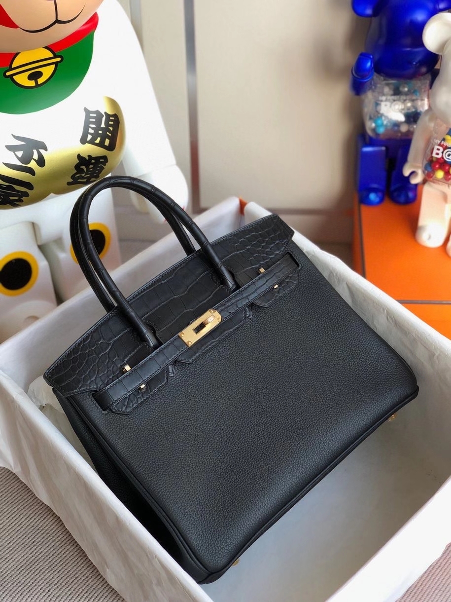 Hermès（爱马仕）Touch系列 Birkin 30cm 黑色拼雾面黑色鳄鱼 金扣 顶级手缝 定制