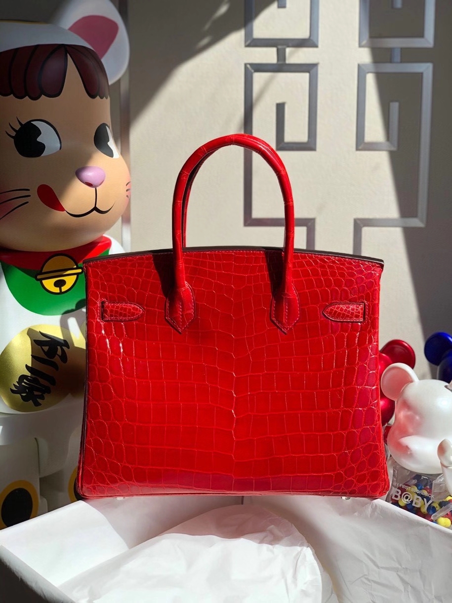 Hermès（爱马仕）Birkin 30cm Crocodile shiny 亮面鳄鱼 ck95 法拉利红 Braise 银扣 顶级手缝 现货