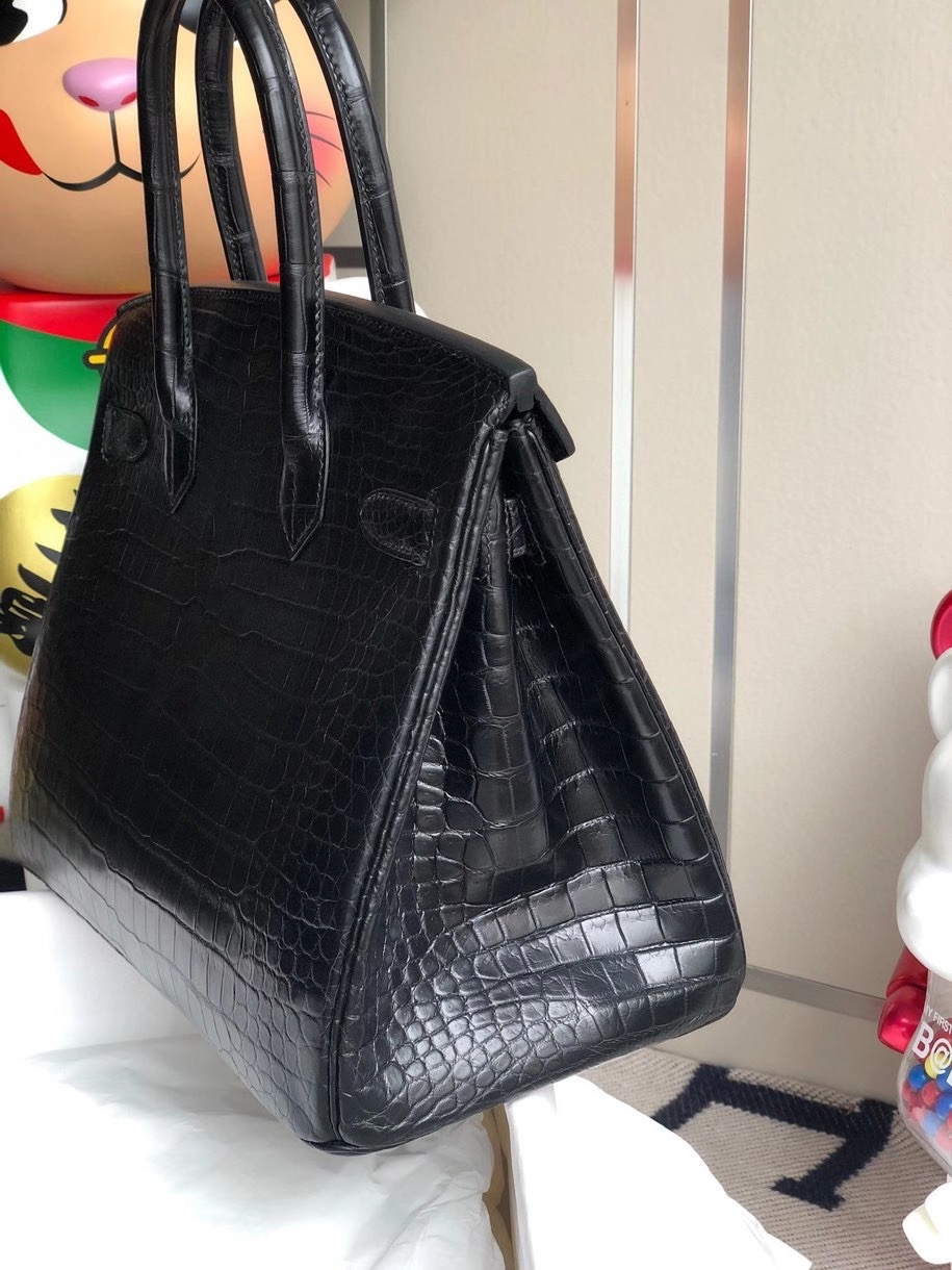 Hermès（爱马仕）Birkin 30cm Porosus matt 雾面鳄鱼 ck89 黑色 Noir 金扣 顶级手缝 现货