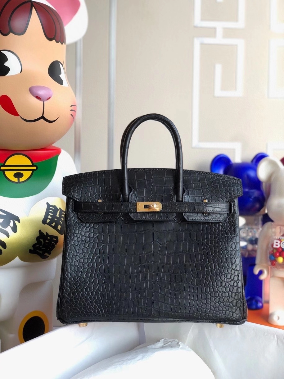 Hermès（爱马仕）Birkin 25cm Porosus matt 雾面鳄鱼 ck89 黑色 金扣 顶级手缝 定制