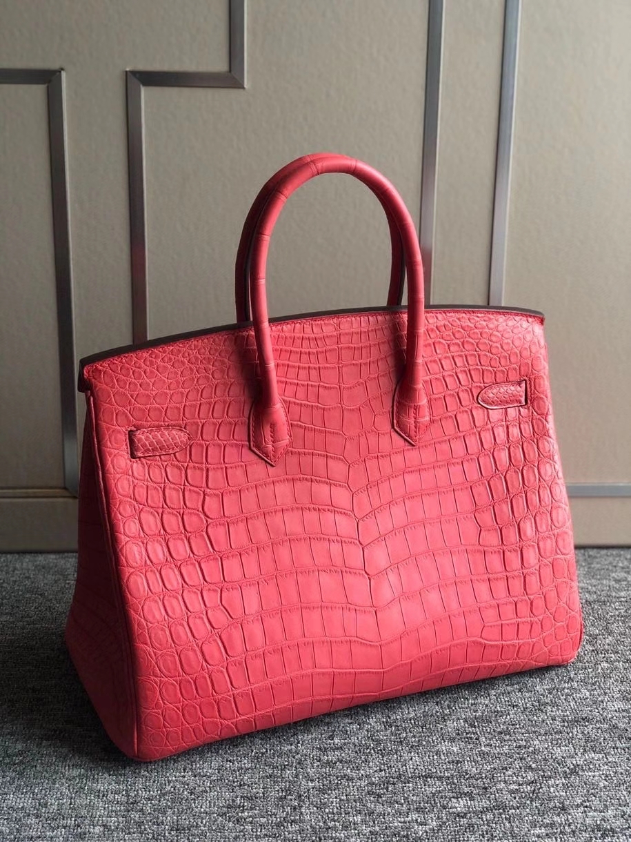 Hermès（爱马仕）Birkin 35cm Crocodile matt 雾面鳄鱼 A5杜鹃红 金扣 顶级手缝 品相超美 现货