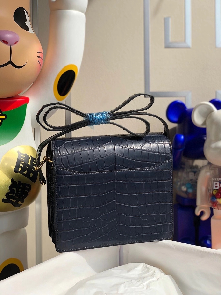 Hermès（爱马仕）Roulis 18cm Alligator  宝石蓝拼马耳他蓝 金扣 顶级手缝 现货