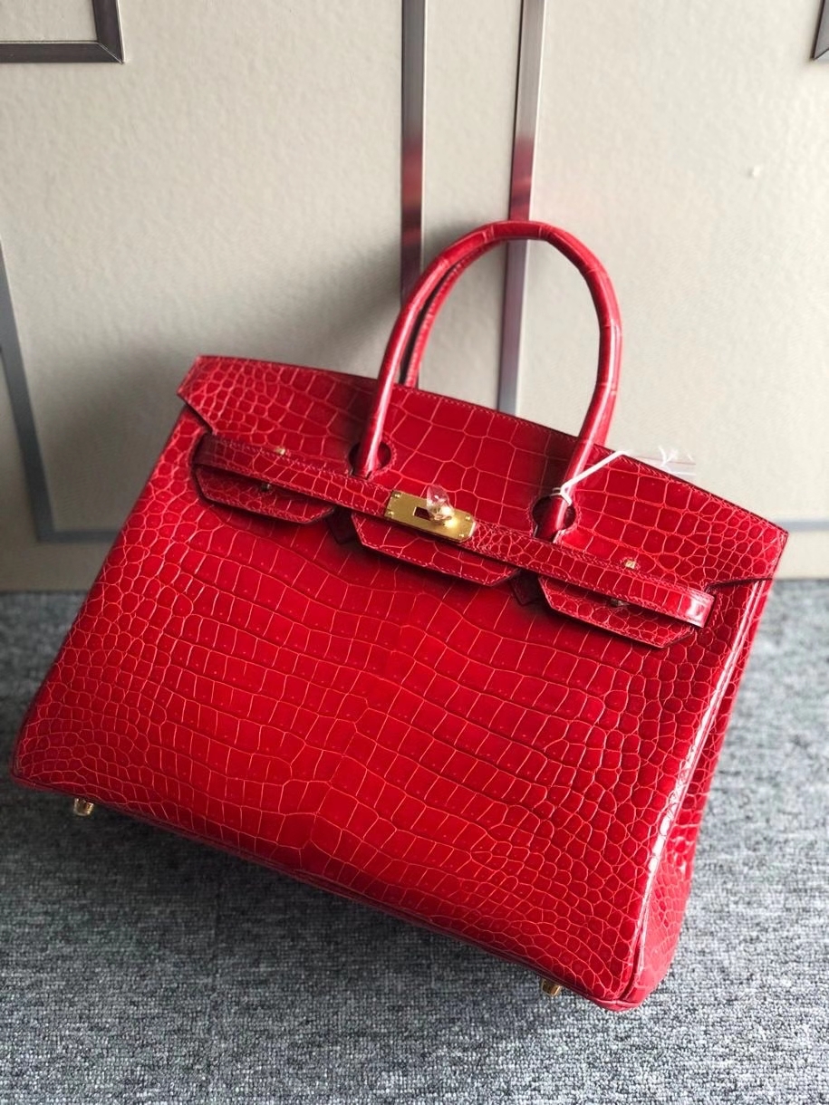 Hermès（爱马仕）Birkin 35cm Porosus shiny 亮面澳洲湾鳄  ck95 法拉利红 Brside 金扣 顶级手缝 现货
