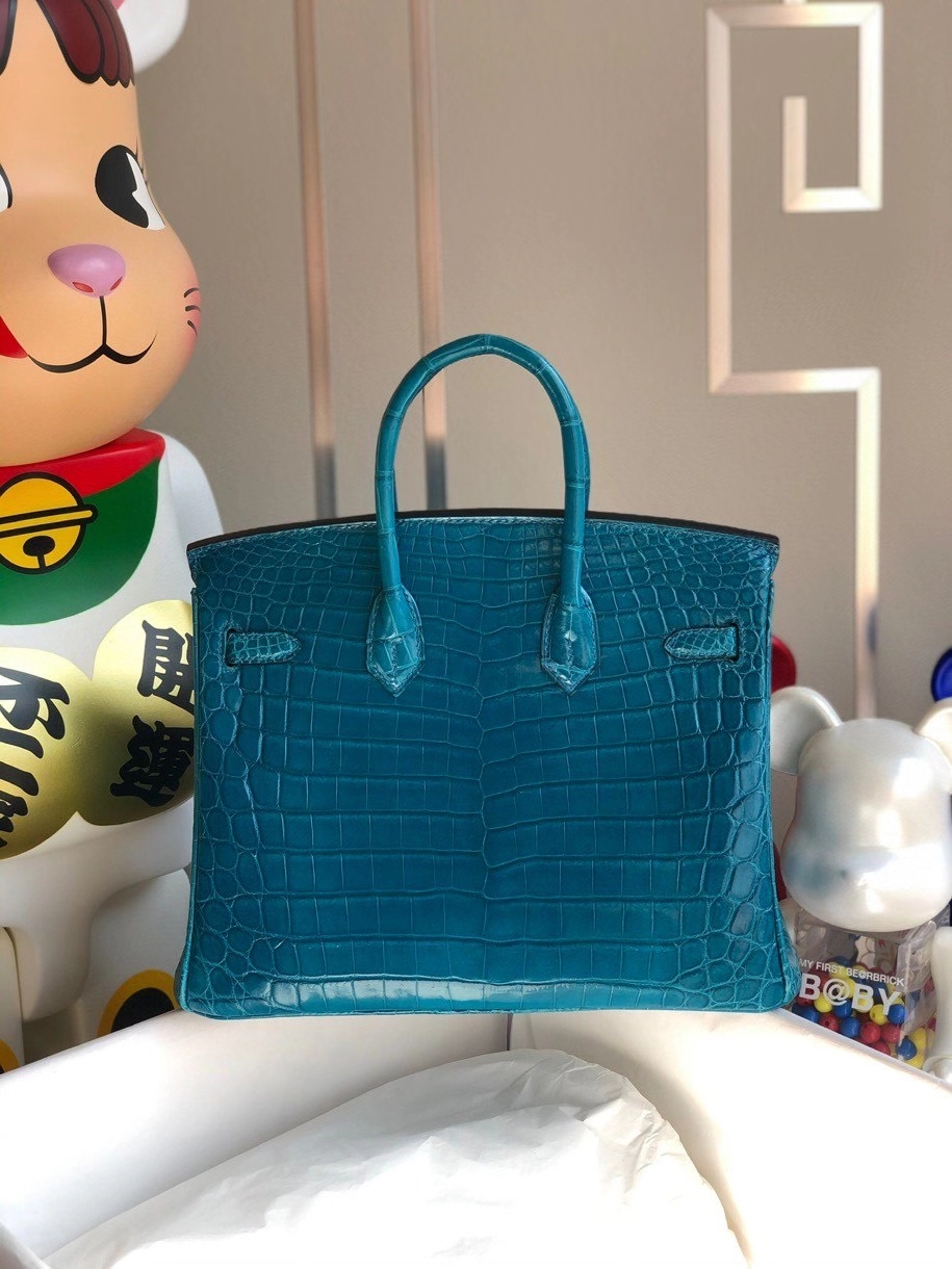 Hermès（爱马仕）Birkin 25cm Crocodile shiny 亮面鳄鱼 7w伊兹密尔蓝 银扣 顶级手缝 品相完美 现货