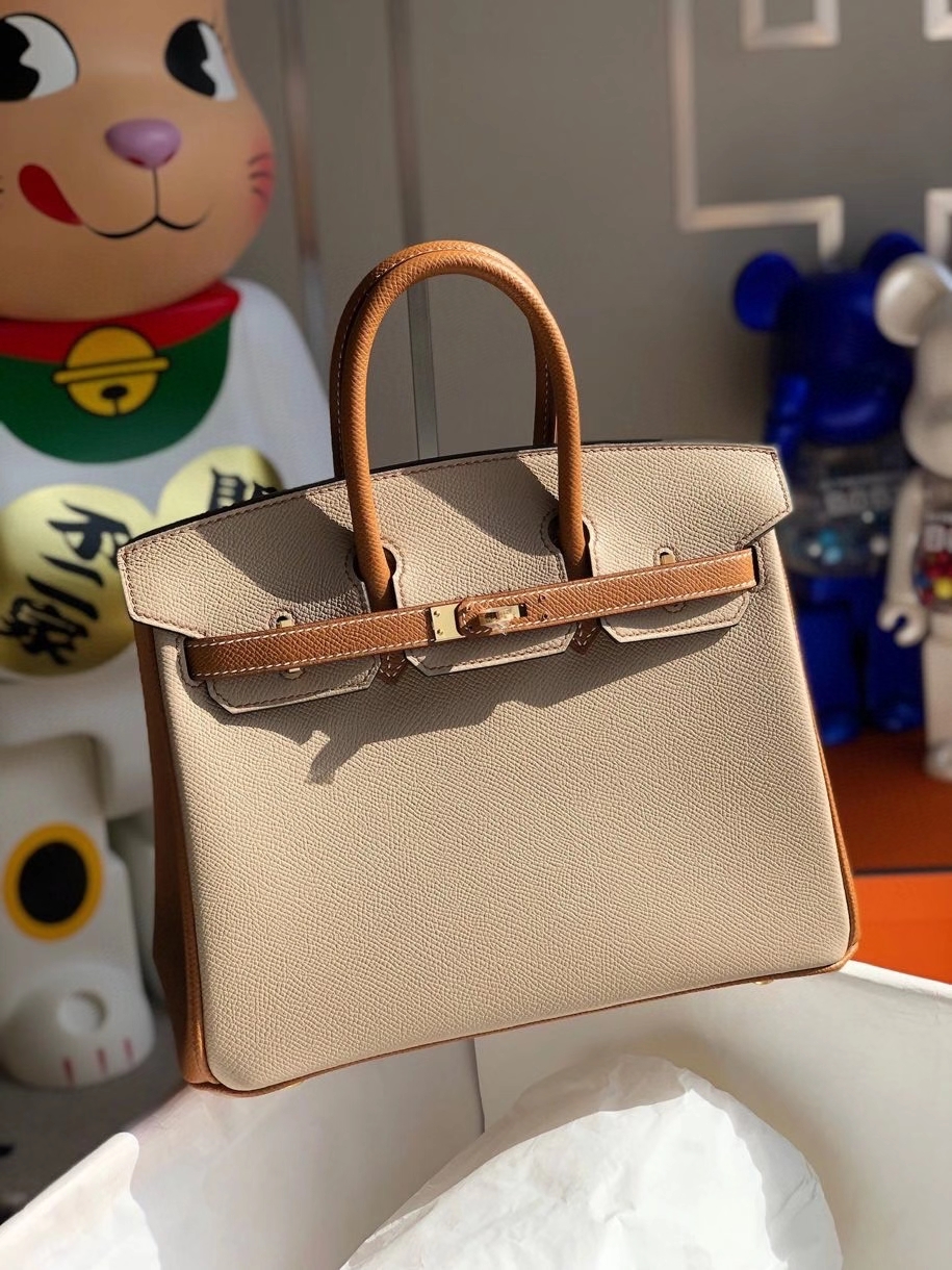 Hermès（爱马仕）Birkin 25cm Epsom 原厂掌纹皮  S2 风衣灰拼 ck37 金棕色 金扣 马蹄印 顶级手缝