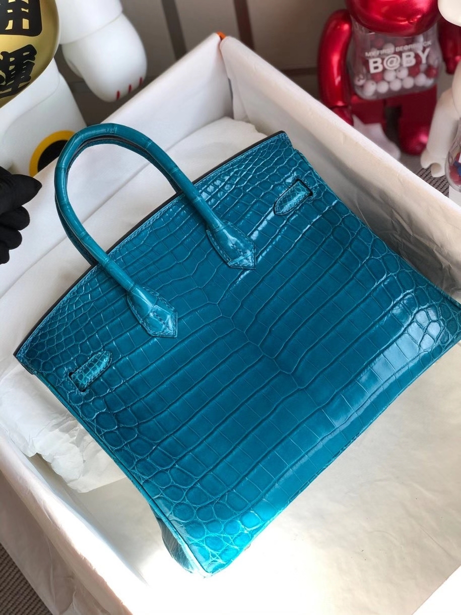 Hermès(爱马仕)Birkin 25cm Crocodile shiny 亮面鳄鱼 7w伊兹密尔蓝 银扣 顶级手缝 品相完美 现货-拉尔森鳄鱼皮具定制 - 爱马仕包包官网 Hermès(爱马仕)Birkin 25cm Crocodile shiny 亮面鳄鱼 7w伊兹密尔蓝 银扣 顶级手缝 品相完美 现货