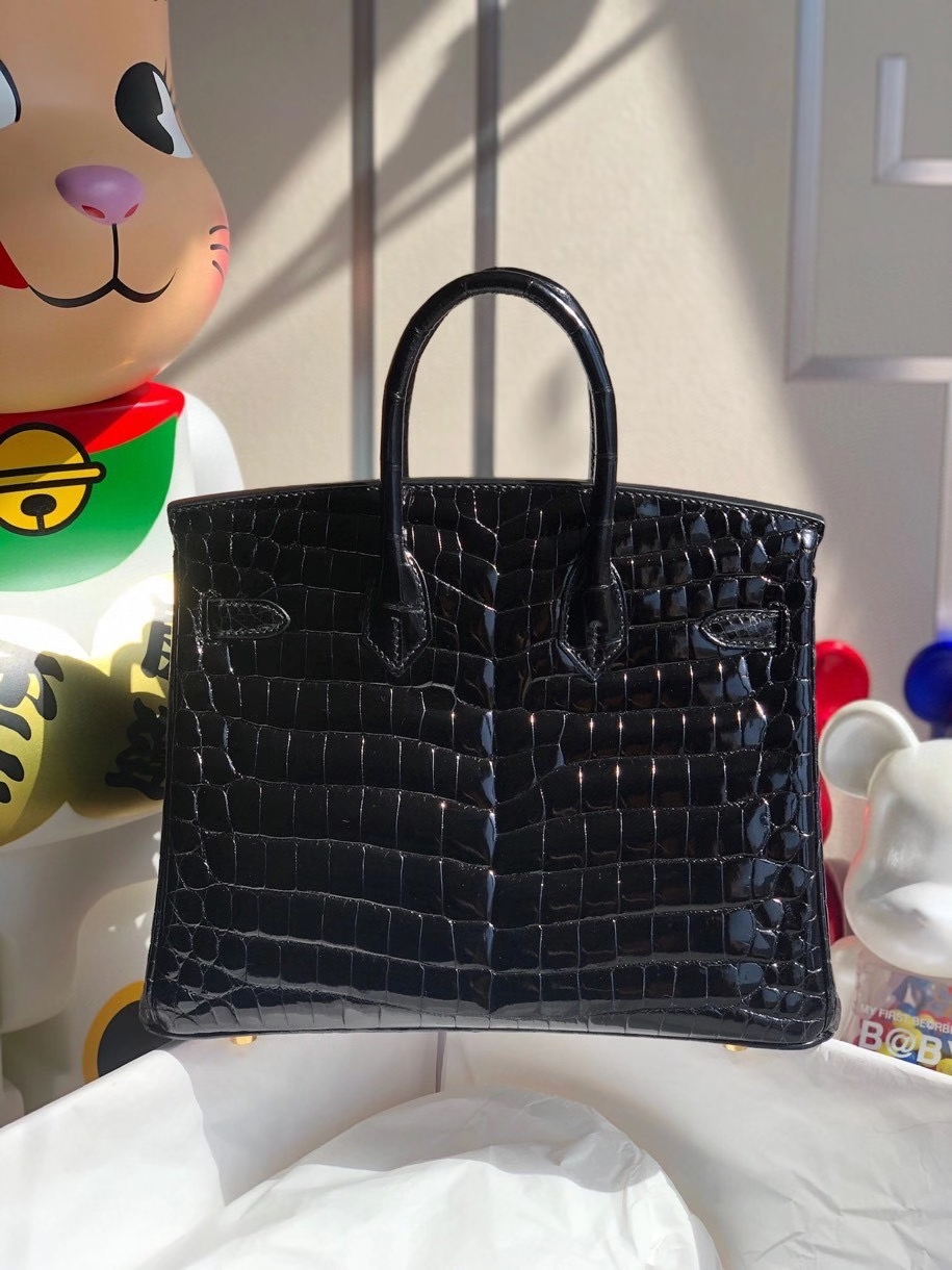 Hermès（爱马仕）Birkin 25cm Crocodile shiny 亮面鳄鱼 ck89 黑色 Noir  金扣 顶级手缝 品相完美 拱珠现货