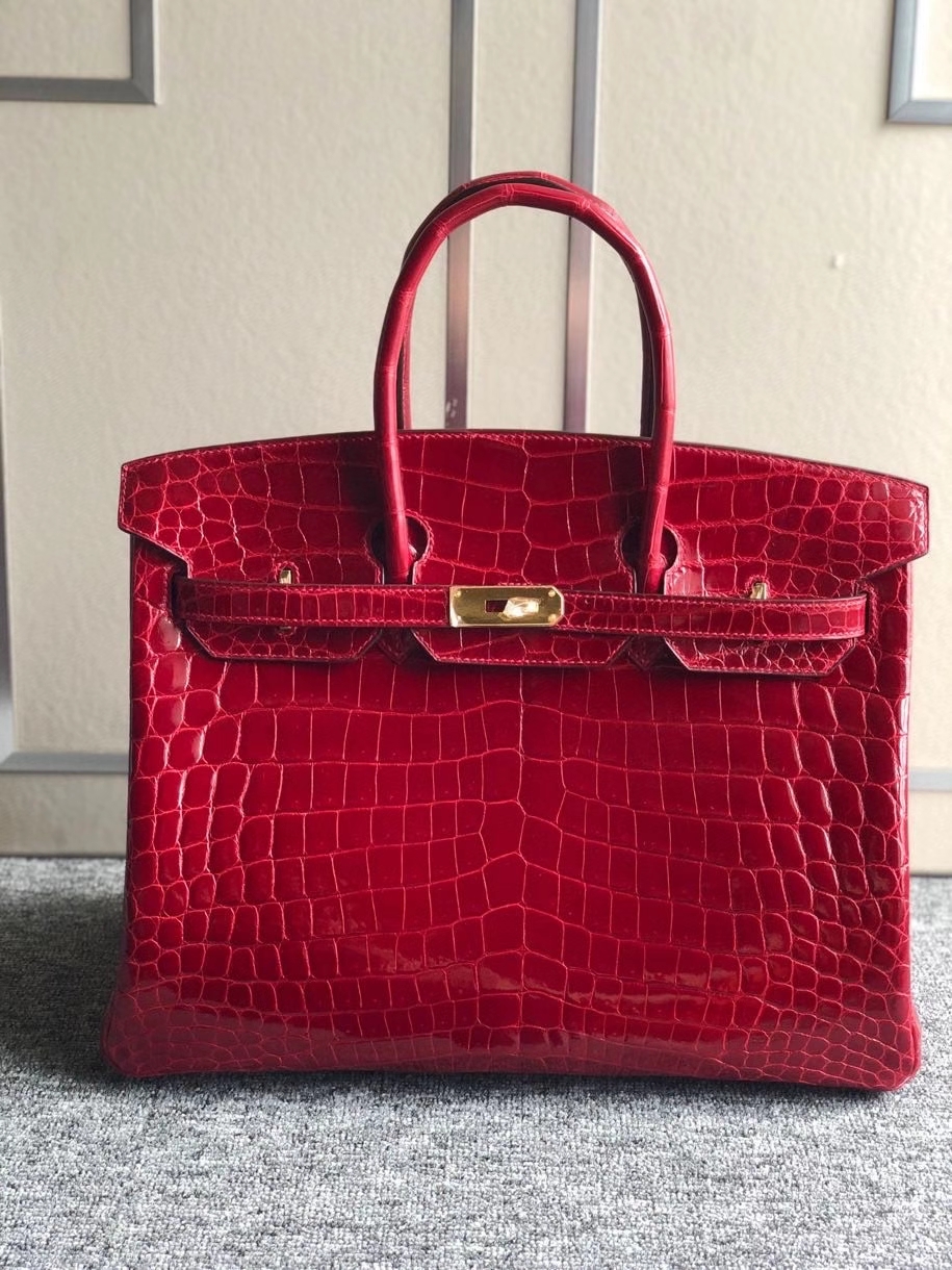 Hermès（爱马仕）Birkin 35cm Crocodile shiny 亮面鳄鱼 ck55 爱马仕红 Rouge H 金扣 顶级手缝 现货