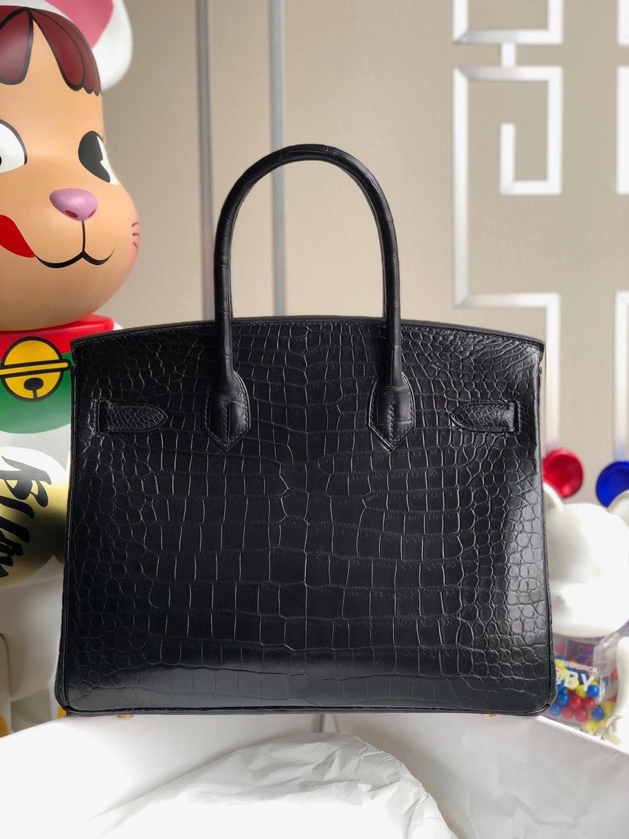 Hermès（爱马仕）Birkin 30cm Porosus matt 雾面鳄鱼 ck89 黑色 Noir 金扣 顶级手缝 现货