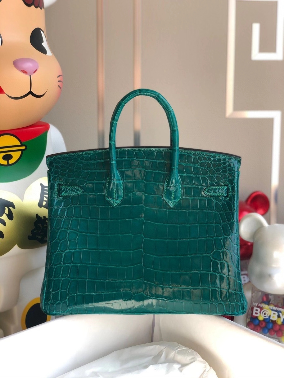Hermès（爱马仕）Birkin 25cm Crocodile shiny 亮面鳄鱼 ck67 祖母绿 Vert fonce 金扣 顶级手缝 现货