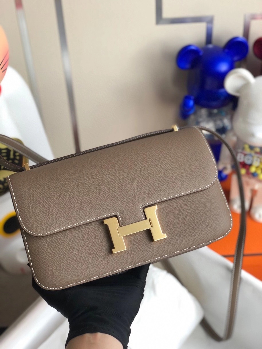 Hermès（爱马仕）Constance elan Epsom 原厂掌纹皮  ck18大象灰 Etoupe 金扣 顶级手缝