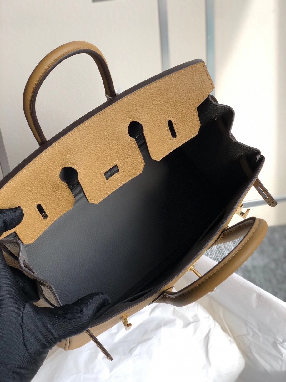 Hermès（爱马仕）Birkin 25cm 原厂小牛皮 U8 铜金色 内拼锡器灰 金扣 顶级手缝 定制