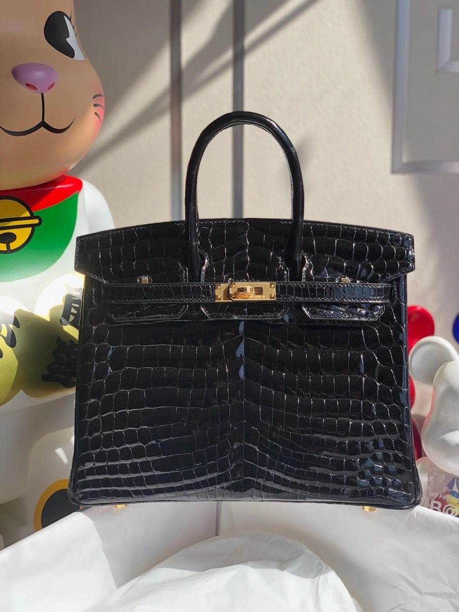 Hermès（爱马仕）Birkin 25cm Crocodile shiny 亮面鳄鱼 ck89 黑色 Noir  金扣 顶级手缝 品相完美 拱珠现货