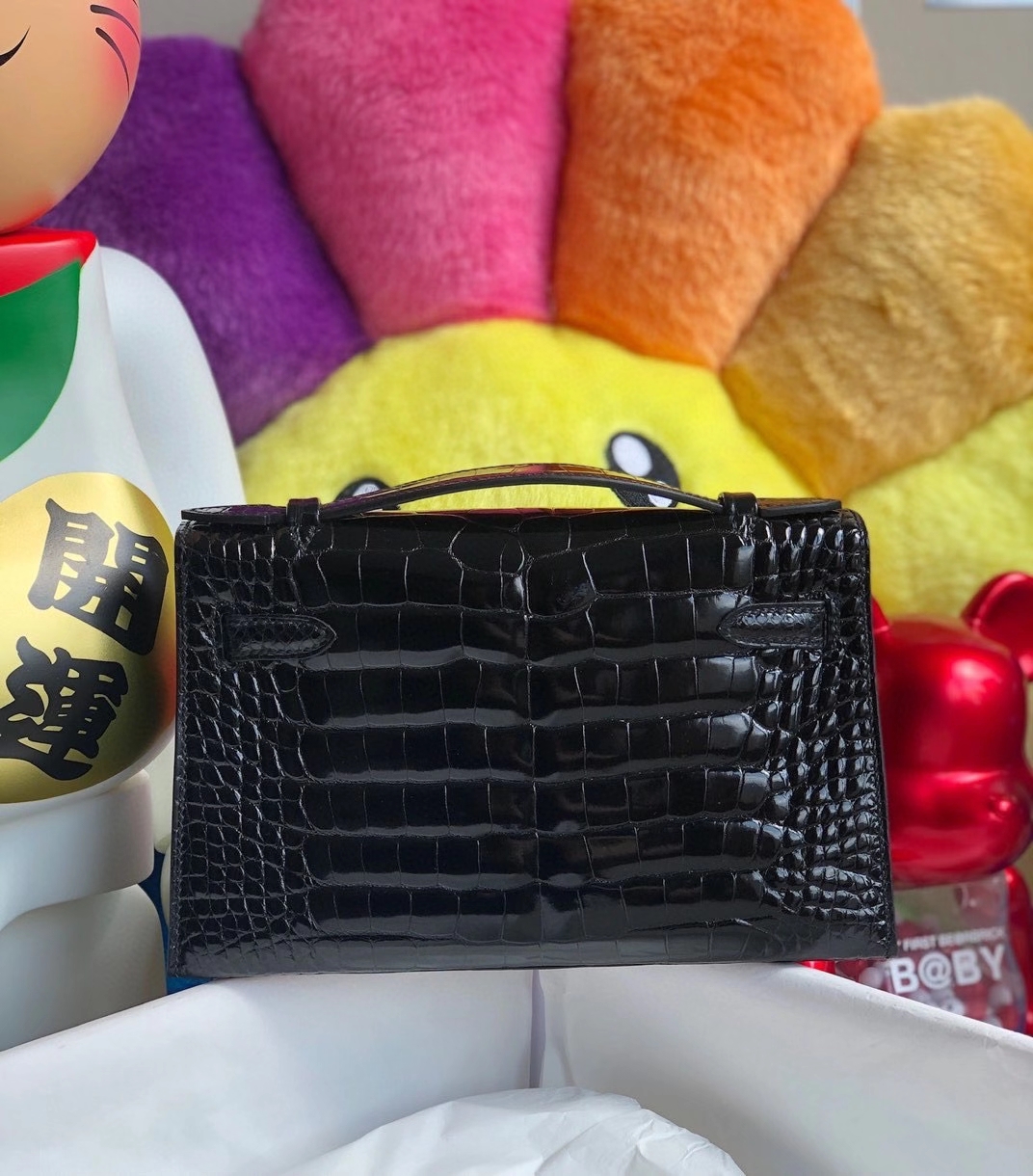 Hermès（爱马仕）Mini kelly pochette 22cm Alligator shiny 亮面鳄鱼 ck89 黑色 Noir 银扣 顶级手缝 晚宴包 现货