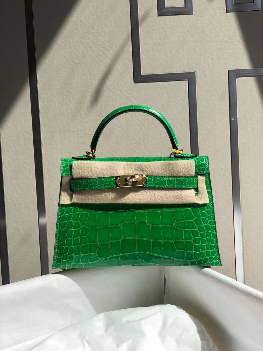 Hermès（爱马仕）Mini kelly ll alligator shiny 亮面鳄鱼 1 L仙人掌 金扣 顶级手缝 小可爱 现货