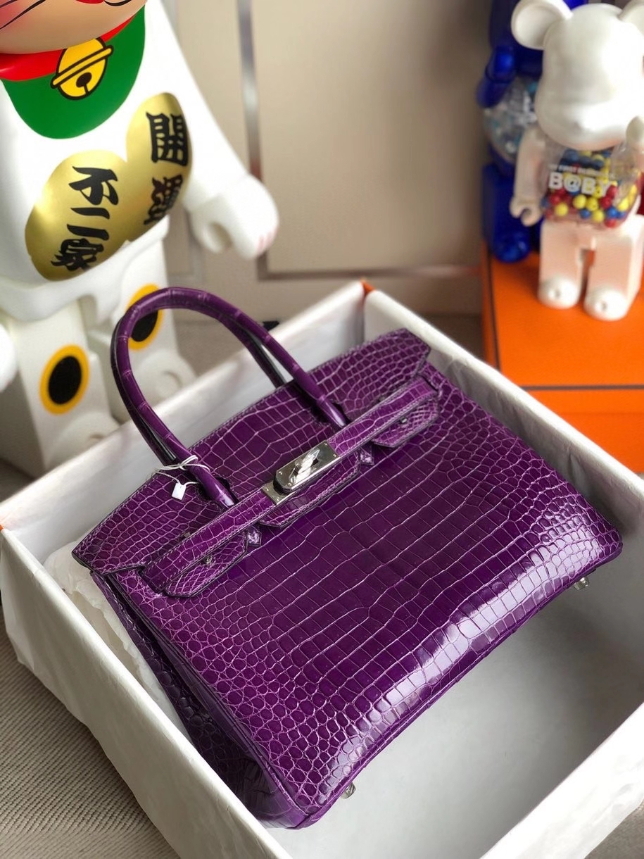 Hermès(爱马仕)Birkin 30cm Porosus shiny 亮面澳洲湾鳄 紫水晶 银扣 顶级手缝 品相完美 现货-拉尔森鳄鱼皮具定制 - 爱马仕包包官网 Hermès(爱马仕)Birkin 30cm Porosus shiny 亮面澳洲湾鳄 紫水晶 银扣 顶级手缝 品相完美 现货
