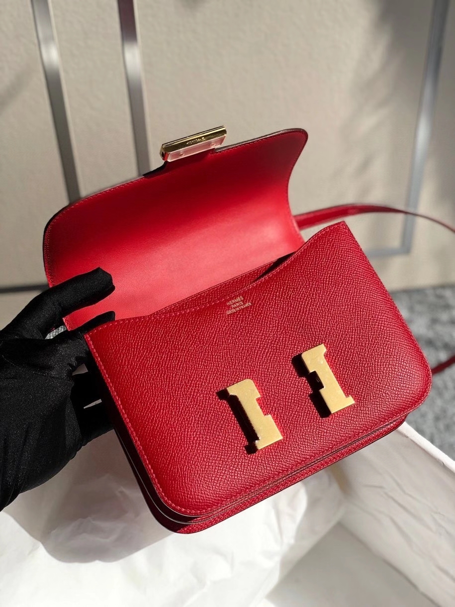 Hermès（爱马仕）Constance 18cm Epsom 原厂掌纹皮 Q5国旗红 金扣 顶级手缝 现货