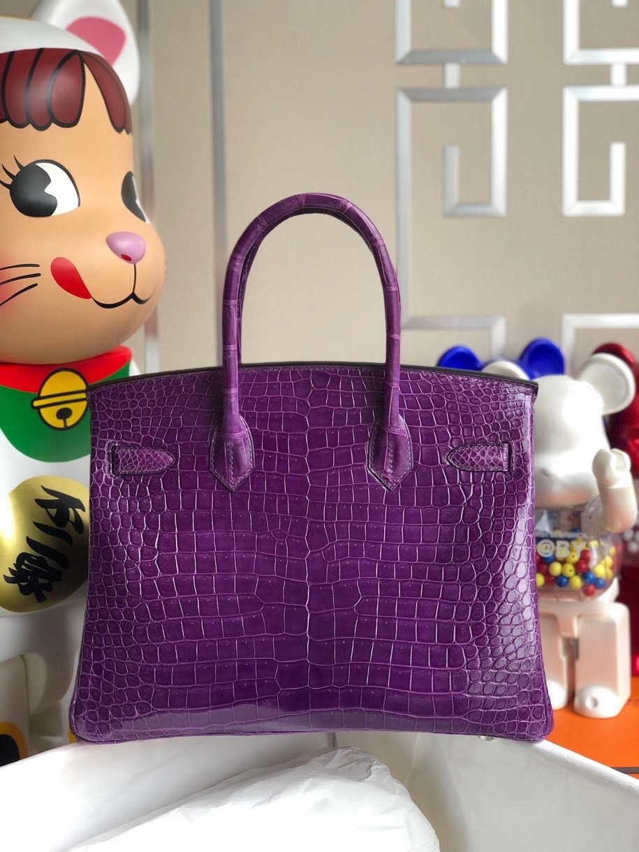Hermès（爱马仕）Birkin 30cm Porosus shiny 亮面澳洲湾鳄 紫水晶 银扣 顶级手缝 品相完美 现货