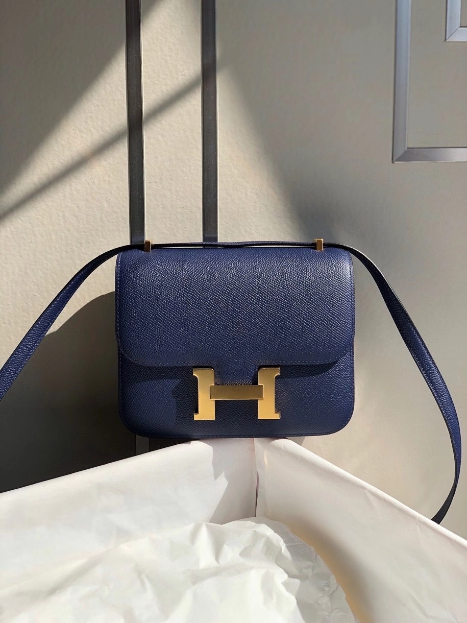 Hermès（爱马仕）Constance 18cm Epsom 原厂掌纹皮 7k 宝石蓝 金扣 顶级手缝 现货