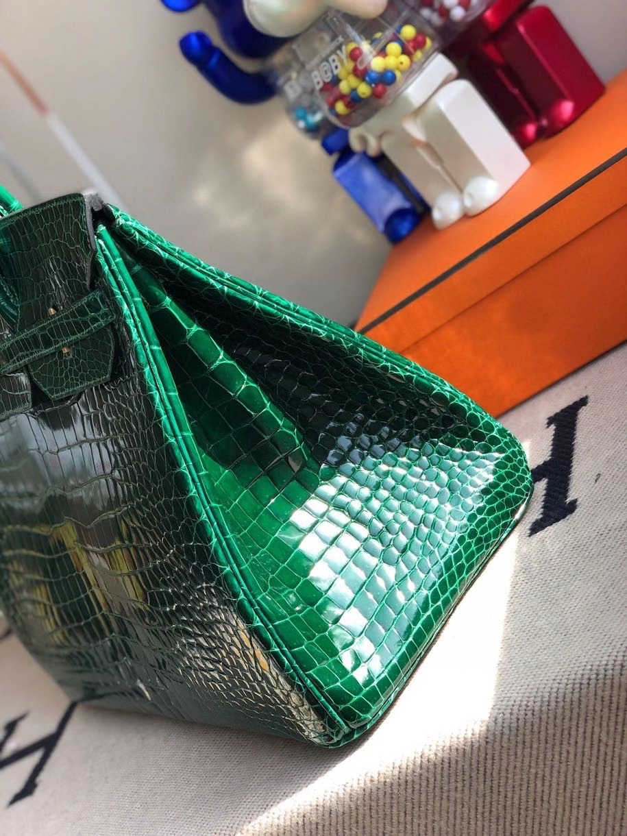 Hermès（爱马仕）Birkin 40cm Porosus shiny 亮面鳄鱼ck67 祖母绿 金扣 顶级手缝 定制
