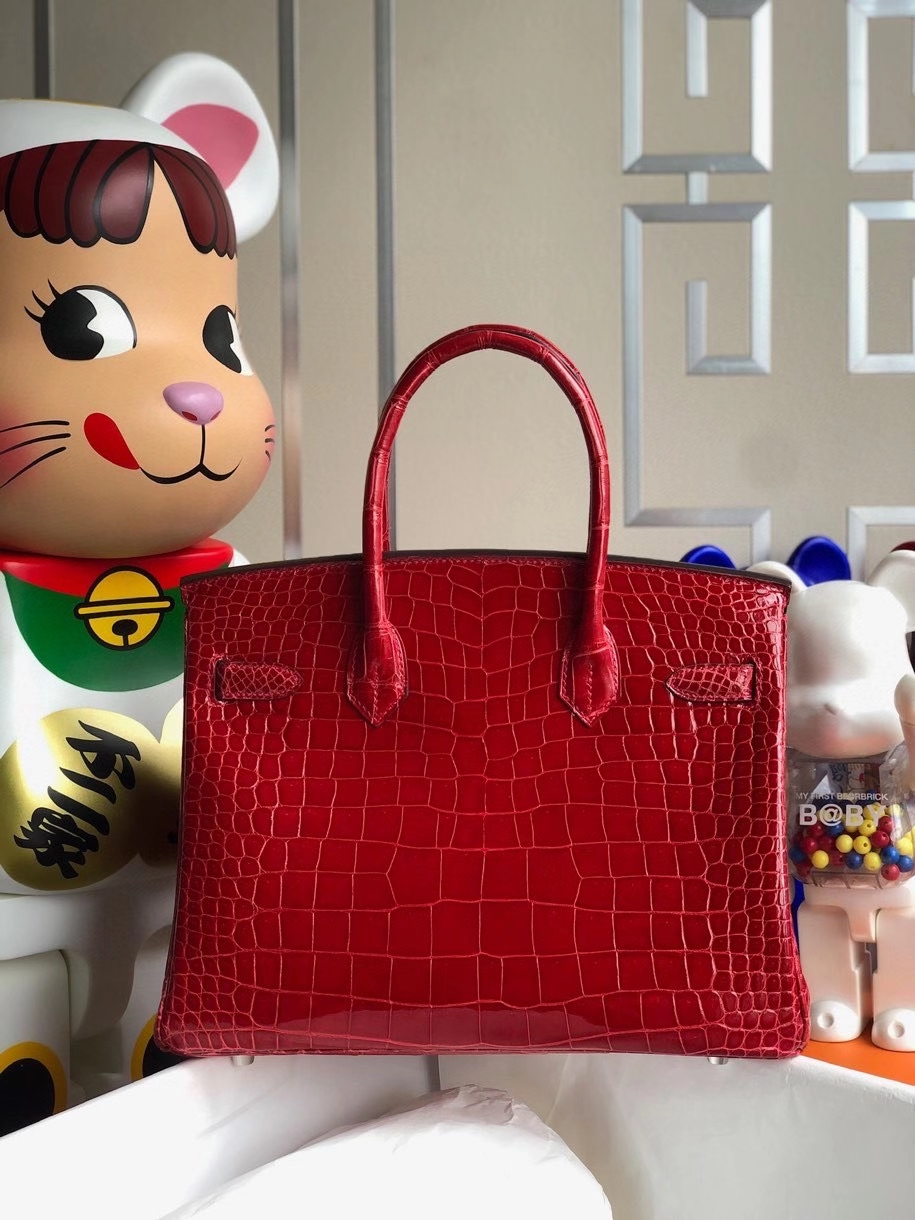 Hermès（爱马仕）Birkin 30cm Porosus shiny 亮面澳洲湾鳄  ck95 法拉利红 Braise 银扣 顶级手缝 现货
