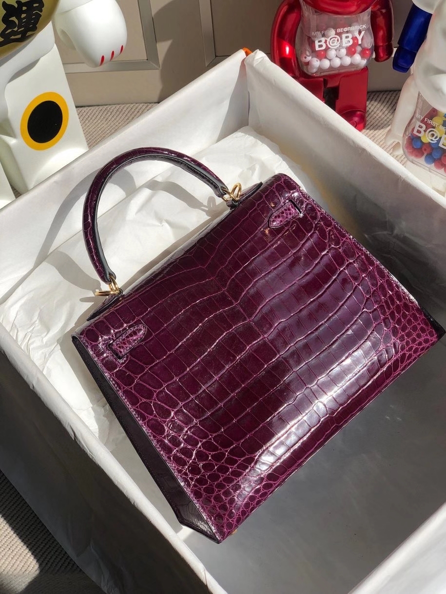 Hermès(爱马仕)Kelly 25cm Crocodile shiny 亮面鳄鱼 N5 加仑紫 金扣 顶级手缝 现货-拉尔森鳄鱼皮具定制 - 爱马仕包包官网 Hermès(爱马仕)Kelly 25cm Crocodile shiny 亮面鳄鱼 N5 加仑紫 金扣 顶级手缝 现货