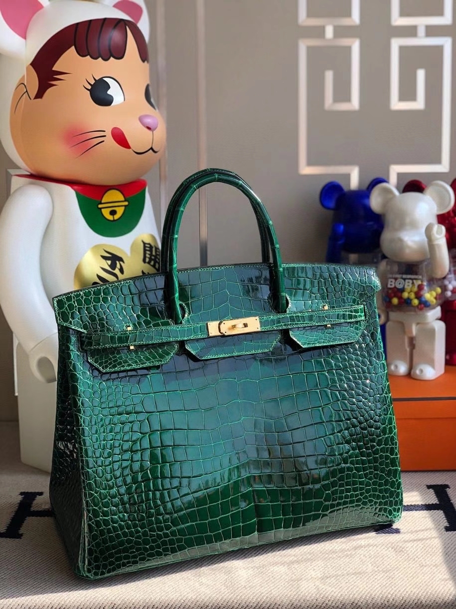 Hermès（爱马仕）Birkin 40cm Porosus shiny 亮面鳄鱼ck67 祖母绿 金扣 顶级手缝 定制