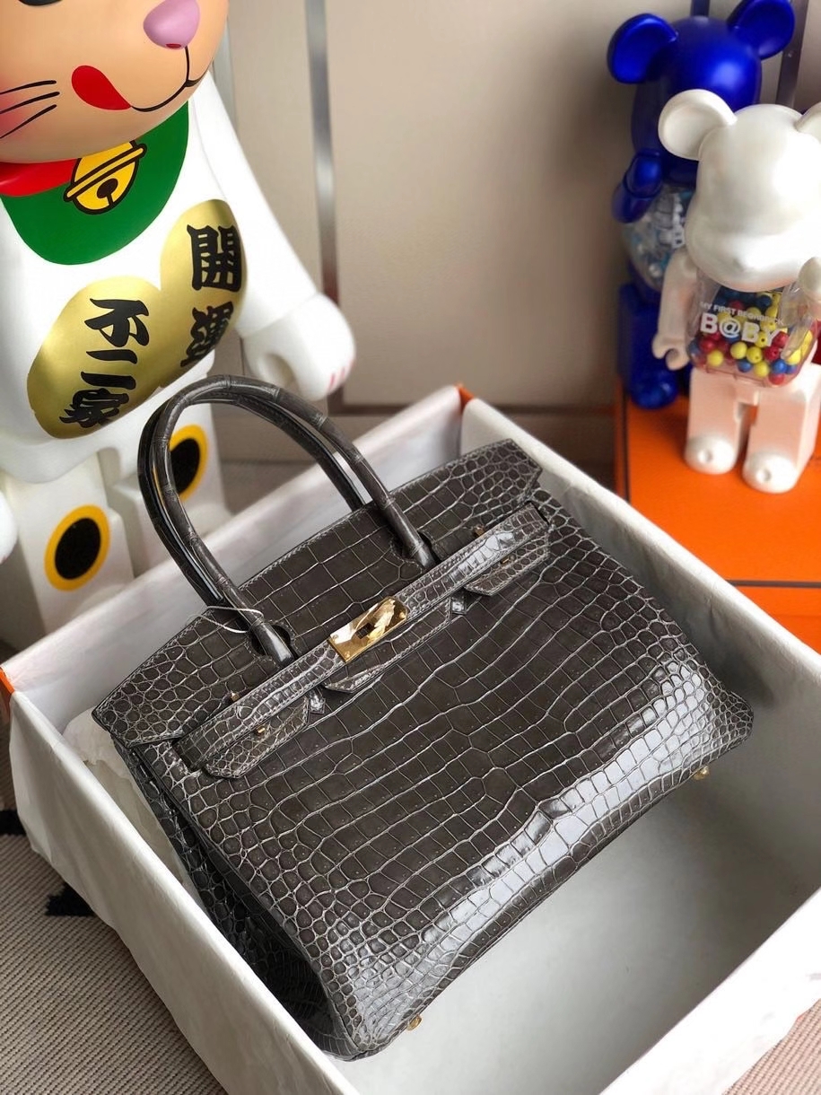 Hermès（爱马仕）Birkin 30cm Porosus shiny 亮面澳洲湾鳄ck88 石墨灰 graphite 金扣 银扣 顶级手缝