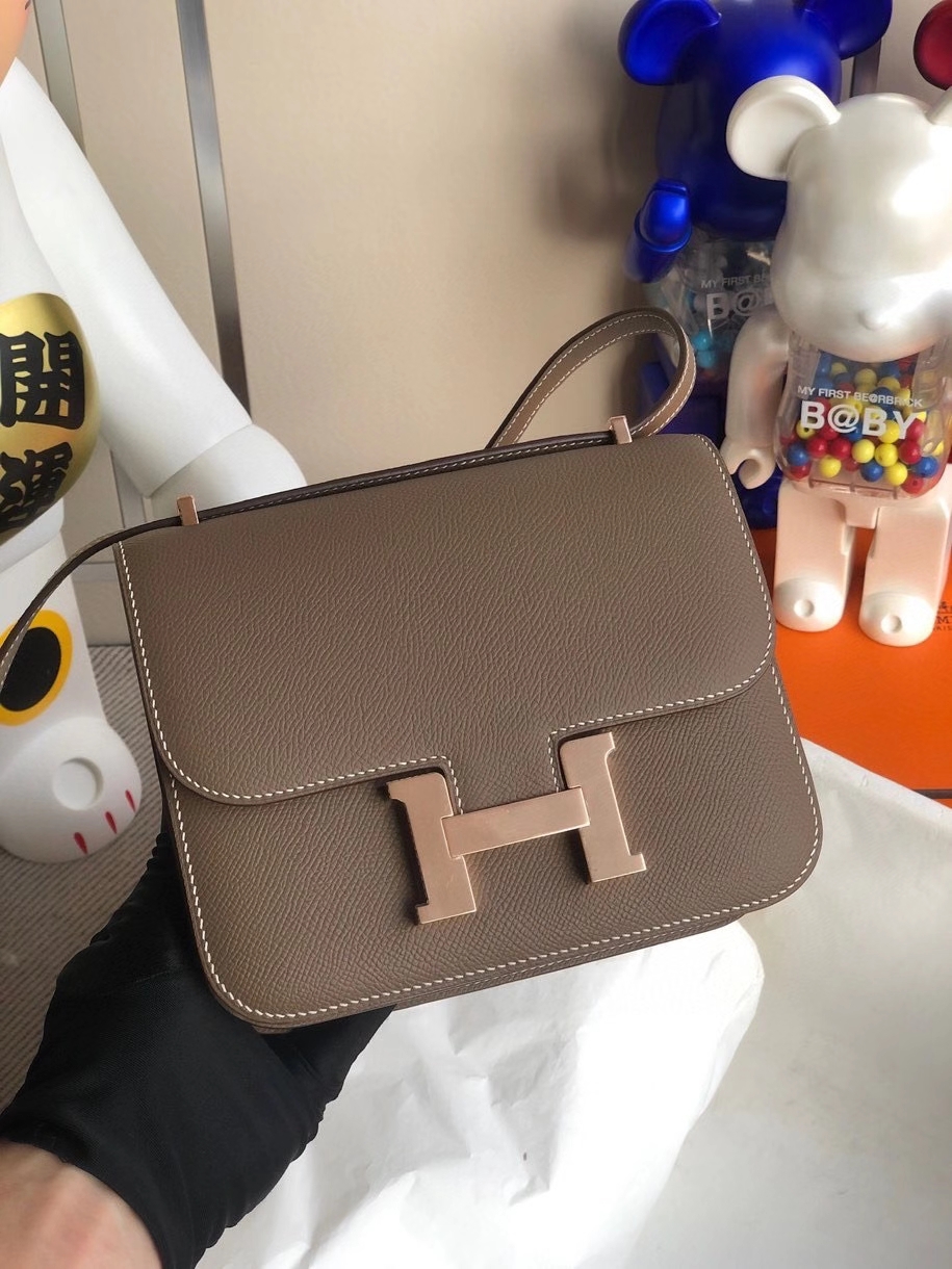 Hermès（爱马仕）Constance 18cm Epsom 原厂掌纹皮 ck18 大象灰 玫瑰金扣 顶级手缝 定制
