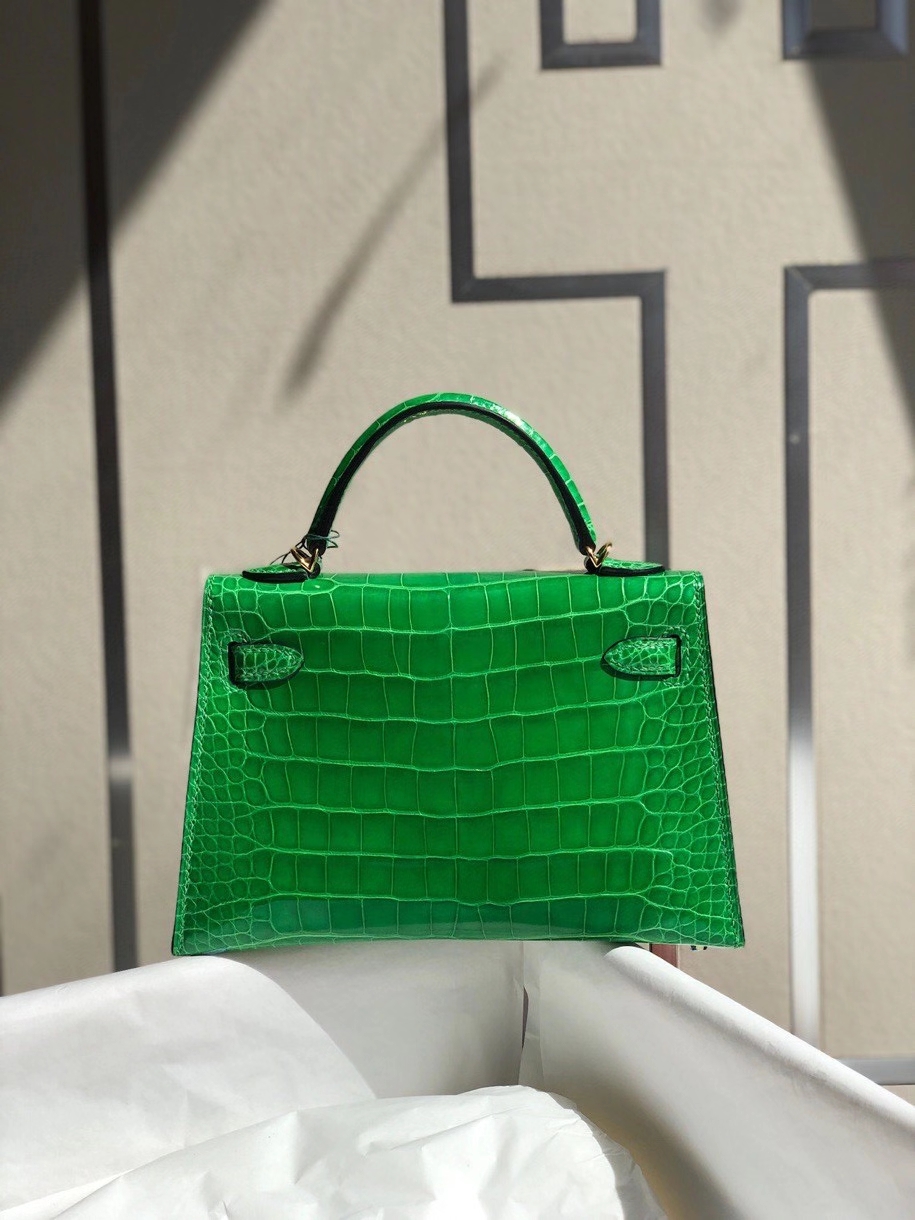 Hermès（爱马仕）Mini kelly ll alligator shiny 亮面鳄鱼 1 L仙人掌 金扣 顶级手缝 小可爱 现货