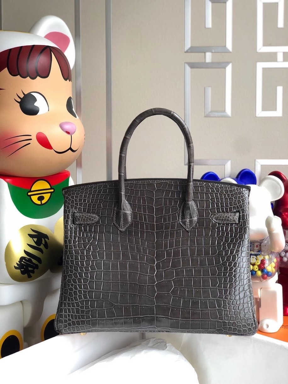Hermès（爱马仕）Birkin 30cm Porosus shiny 亮面澳洲湾鳄ck88 石墨灰 graphite 金扣 银扣 顶级手缝