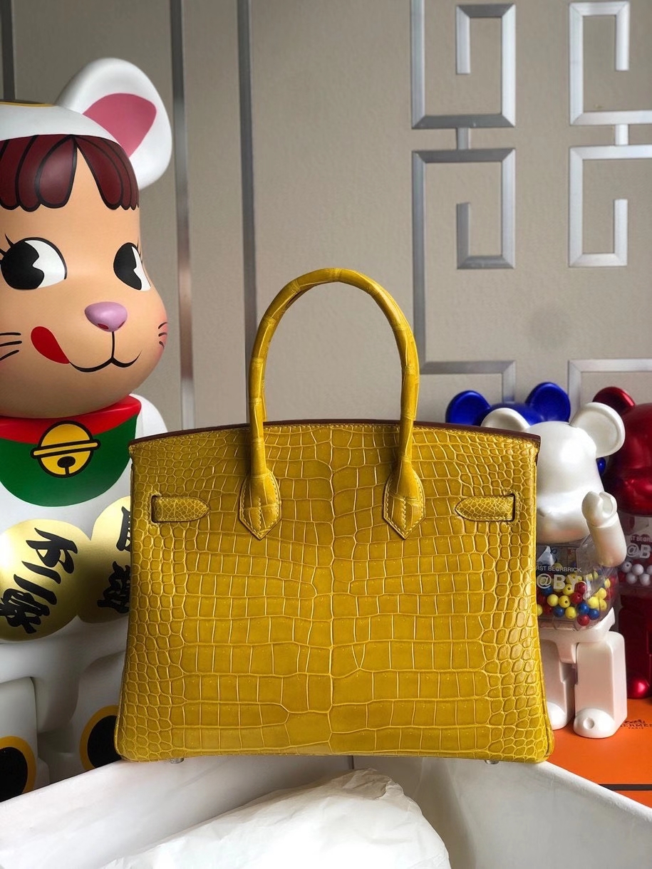 Hermès(爱马仕)Birkin 30cm Porosus shiny 亮面澳洲湾鳄9D 琥珀黄 Ambre 金扣 银扣 顶级手缝 现货-拉尔森鳄鱼皮具定制 - 爱马仕包包官网 Hermès(爱马仕)Birkin 30cm Porosus shiny 亮面澳洲湾鳄9D 琥珀黄 Ambre 金扣 银扣 顶级手缝 现货