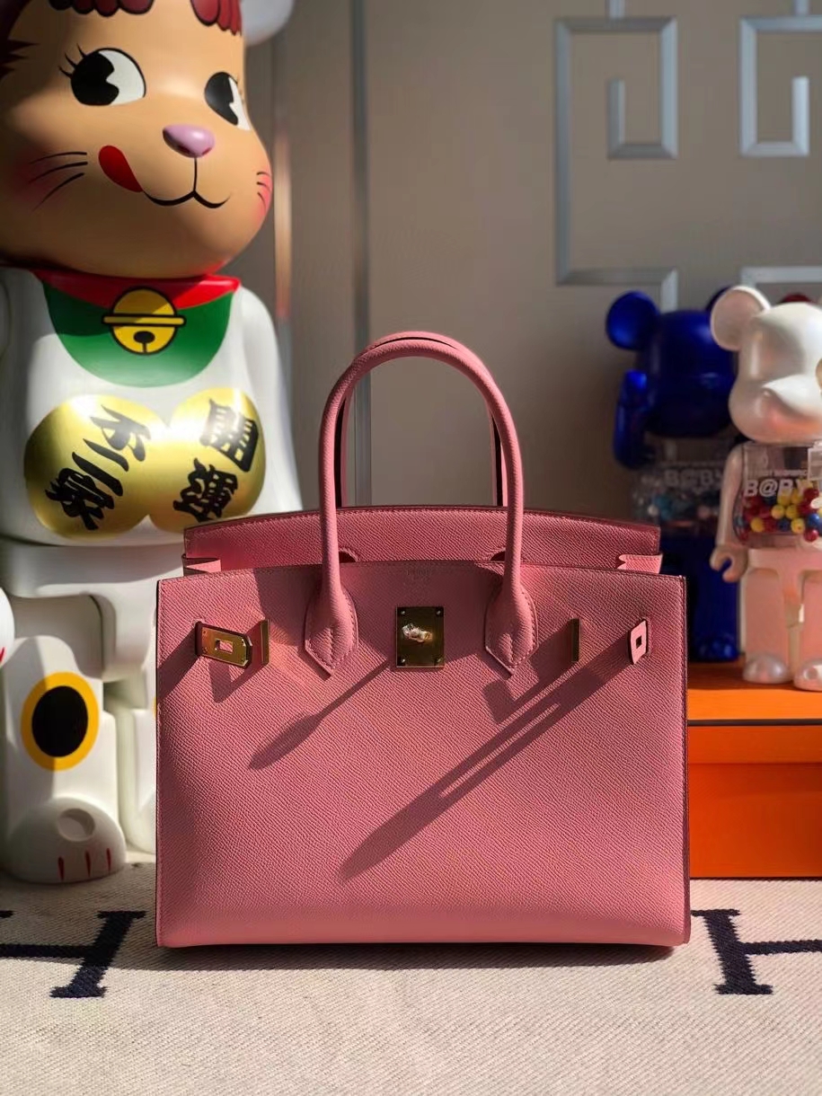 Hermès（爱马仕）Birkin 30cm Epsom 原厂掌纹皮 外缝 1Ｑ奶昔粉 rose confetti 金扣 顶级手缝 定制