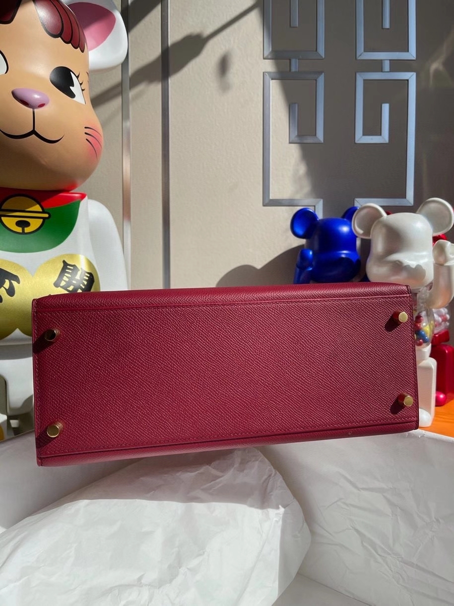 Hermès（爱马仕）Kelly 28cm Epsom 原厂掌纹皮 K1 石榴红 Rouge grenat 金扣 顶级手缝