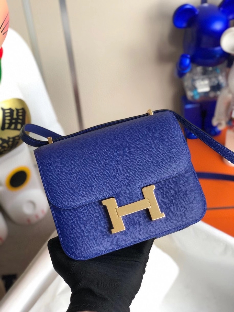 Hermès（爱马仕）Constance 18cm Epsom 原厂掌纹皮  7T 电光蓝 金扣 顶级手缝