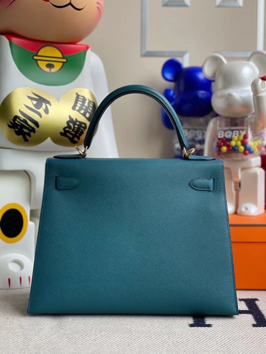 Hermès（爱马仕）Kelly 28cm Epsom 原厂掌纹皮 W0 博斯普鲁斯绿 金扣 顶级手缝